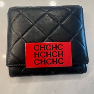 CAROLINA HERRERA CH ZIP WALLET IN BLACK & RED LEATHER TRI-FOLD GENUINE